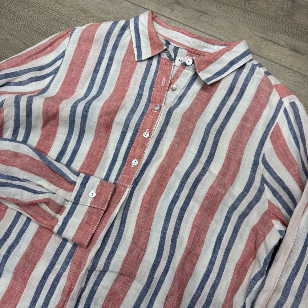Artisan NY 100% Linen Striped Popover Shirt Dress Sz S Multicolor READ‎